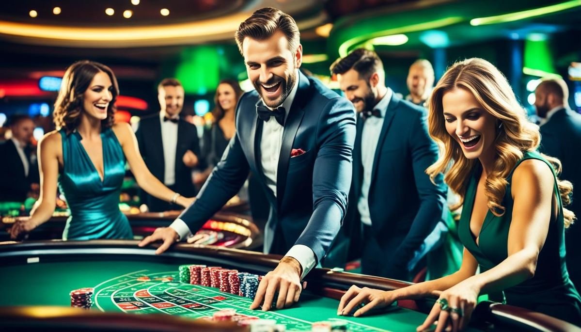 Antarmuka permainan Boom City di joker toto dengan tema kasino modern dan warna-warna cerah